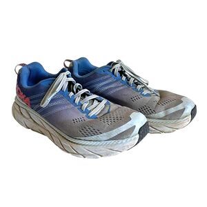 Hoka One One Clifton 6 Athletic Running Sneakers Gray Blue Women 10.5 Wide